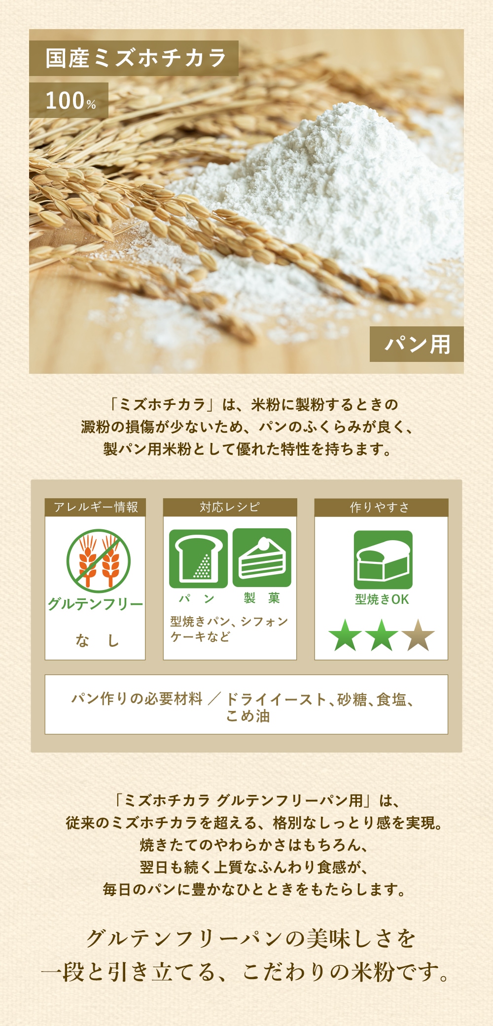 米粉 お米の粉 V3 ミズホチカラ グルテンフリーパン用 800g 販売｜なみさと