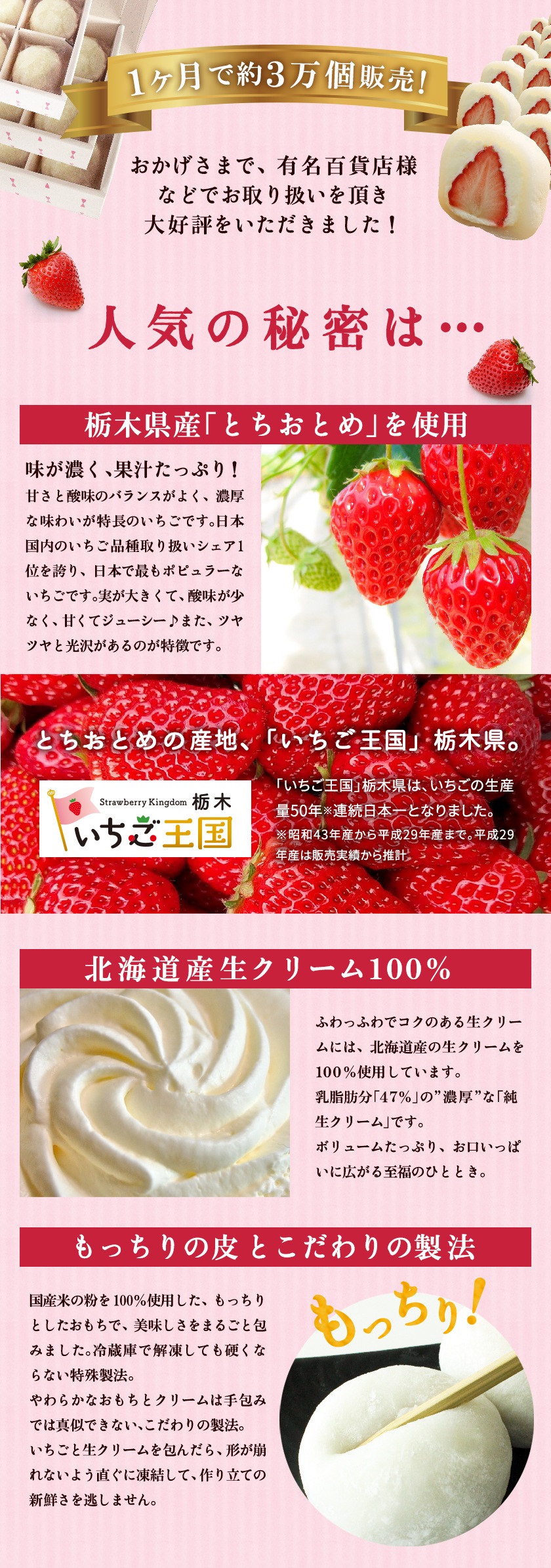 栃木県産とちおとめ、北海道産生クリームを使用