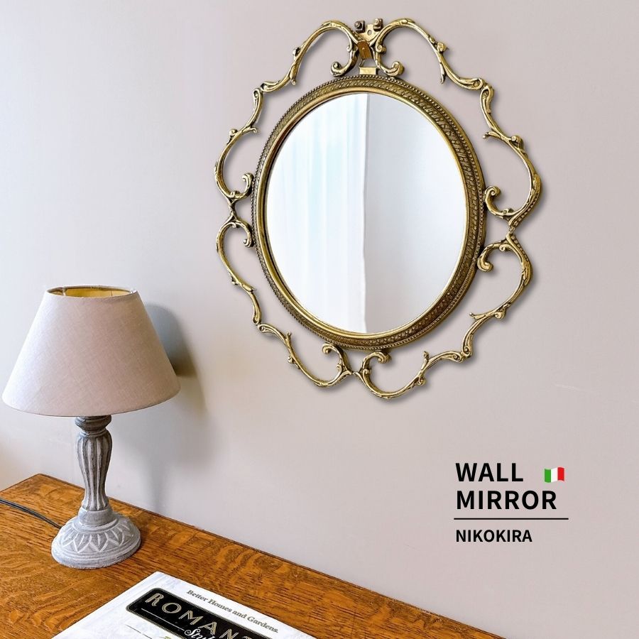 鏡 壁掛けミラー ウォールミラー 丸 イタリア製 アンティーク ミラー