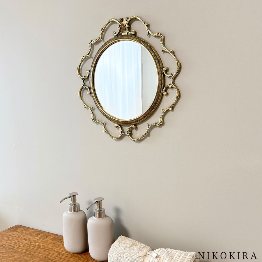 鏡 壁掛けミラー ウォールミラー 丸 イタリア製 アンティーク 33cm