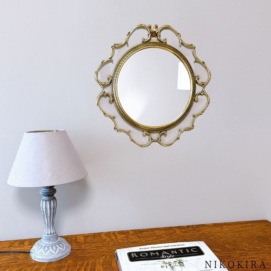 鏡 壁掛けミラー ウォールミラー 丸 イタリア製 アンティーク 33cm