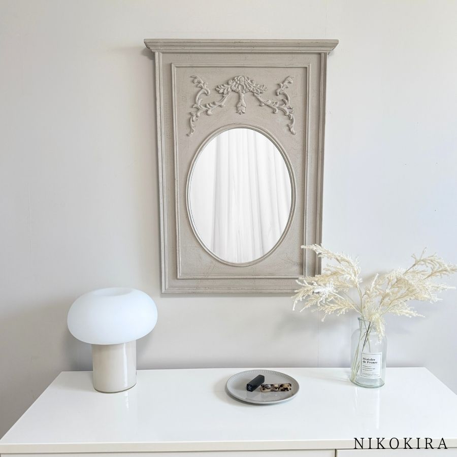 壁掛けミラー アンティーク 幅58cm 高さ77.5cm オーバル グレージュ