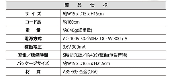 【送料無料】 軽量コンパクト電動ドリル 3.6V 【コードレス・LEDライト付き】仕様