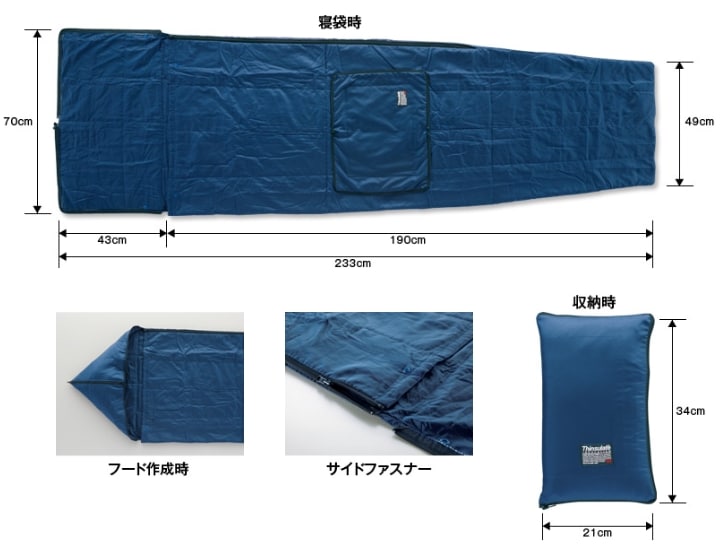 3Mシンサレート災害用スリーピングバッグ(寝袋)サイズ