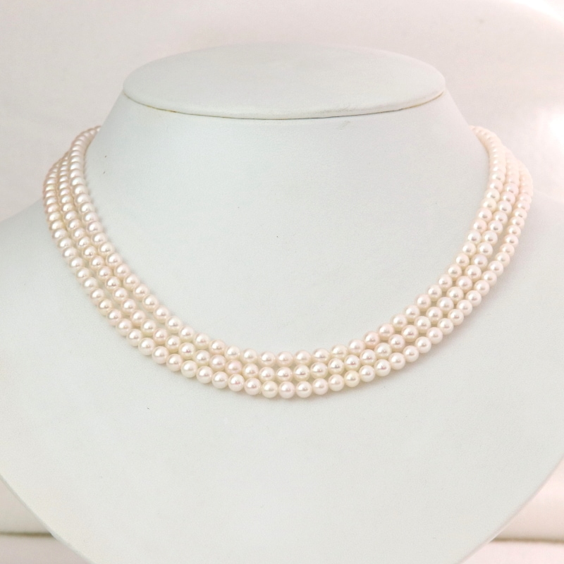 SVあこや真珠4.0-4.5mmベビーパール３連ネックレス【長さ40㎝】-真珠ネックレスセレクト通販