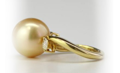 リング 指輪　天然白蝶真珠　ゴールド　約10mm リング14k 真珠