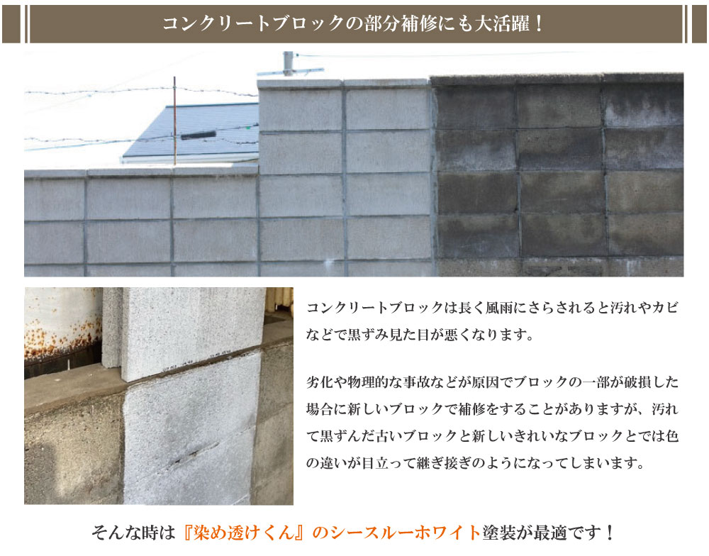 色差の目立つコンクリートブロックの部分補修にも大活躍!