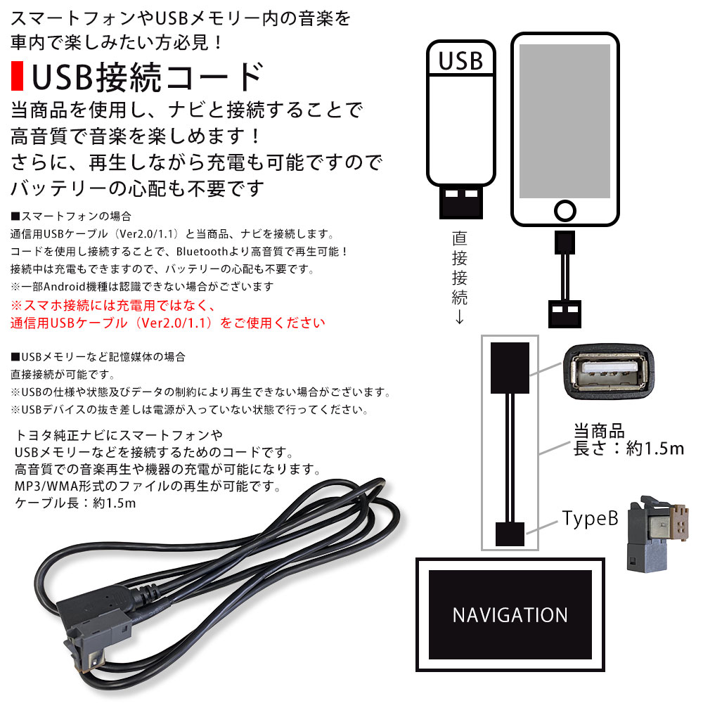 NSDN-W60 用 トヨタ 純正 ナビ と スマホ USB 接続 コード USB111 互換 A B 変換 ケーブル 音楽 再生 android  iphone(接続ケーブル、ACアダプター)｜売買されたオークション情報、yahooの商品情報をアーカイブ公開 - オークファン（aucfan.com）