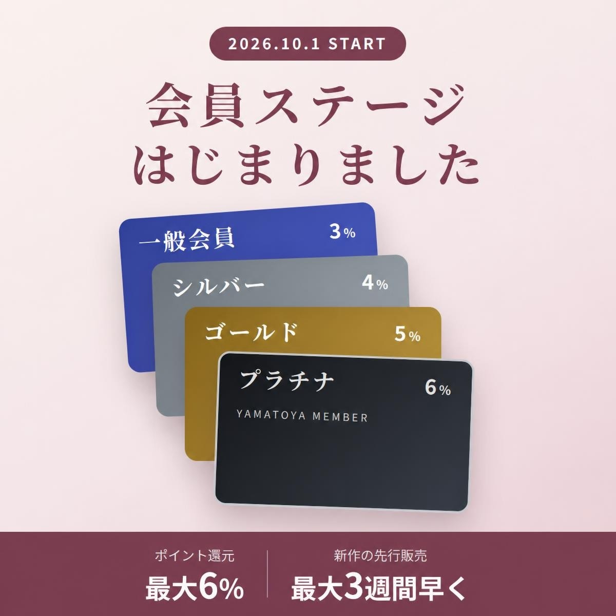 会員ステージはじまりました　ポイント還元最大6%・新作の先行販売最大3週間早く