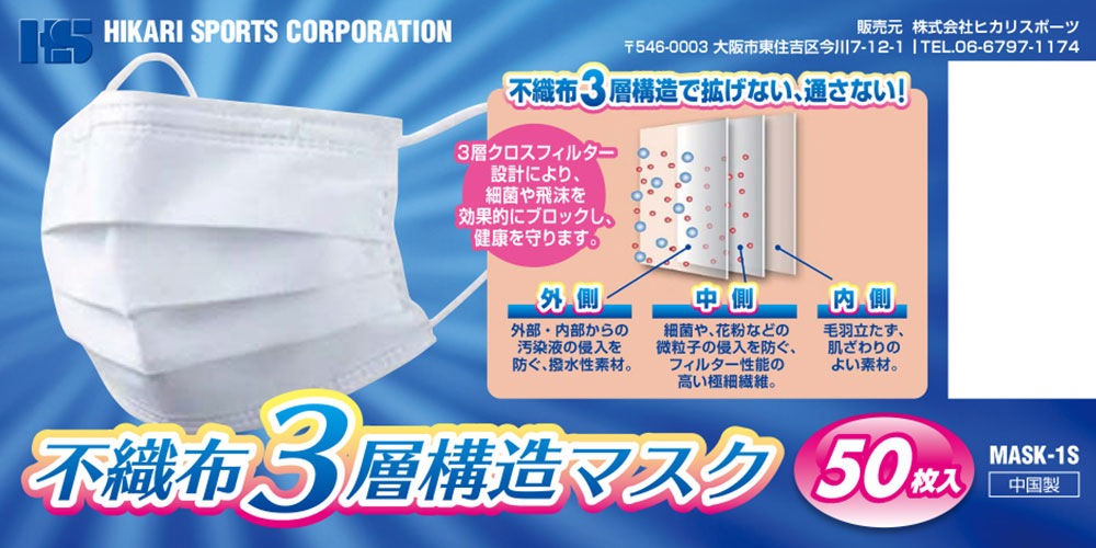 不織布3層構造マスク 50枚入 E Fitpro フィットネス卸売市場