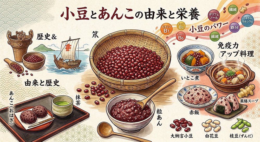 小豆とあんこの由来と栄養イメージ