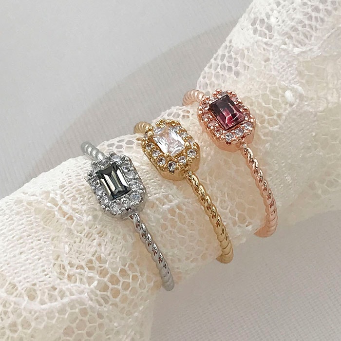 リング 5号 ピンキー スクエアストーン【3color】 | リング,ビジュー