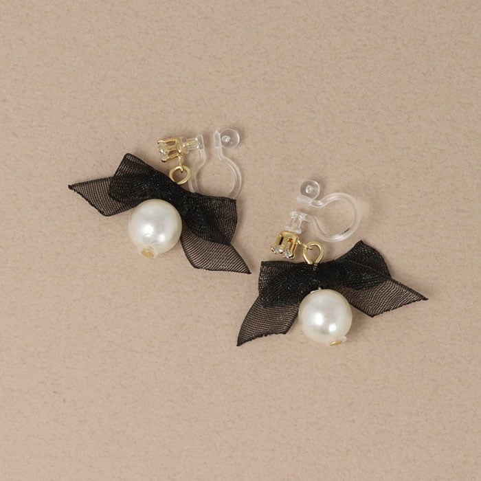 残りわずか】【ゴールド完売】ノンホール シアー リボン パール