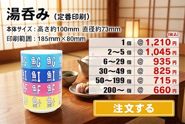 湯呑みM全面印刷注文