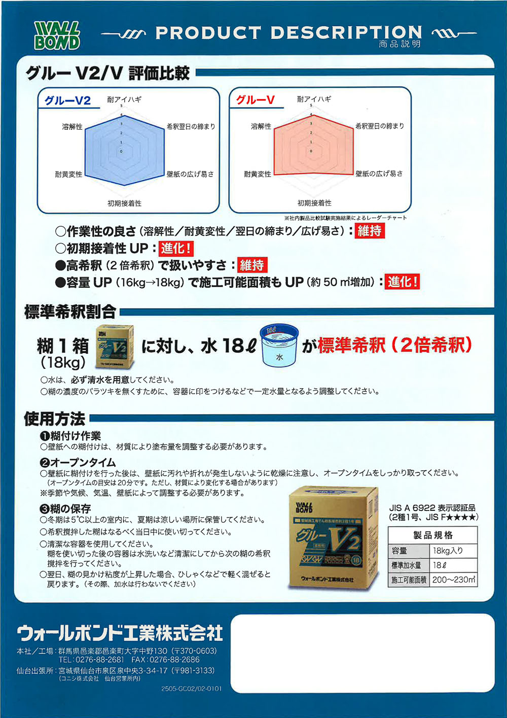 受注停止中※ウォールボンド工業 / クロス糊 グルーV2 18kg高希釈使用 WALL BOND グルーV2 クロス糊 18kg
