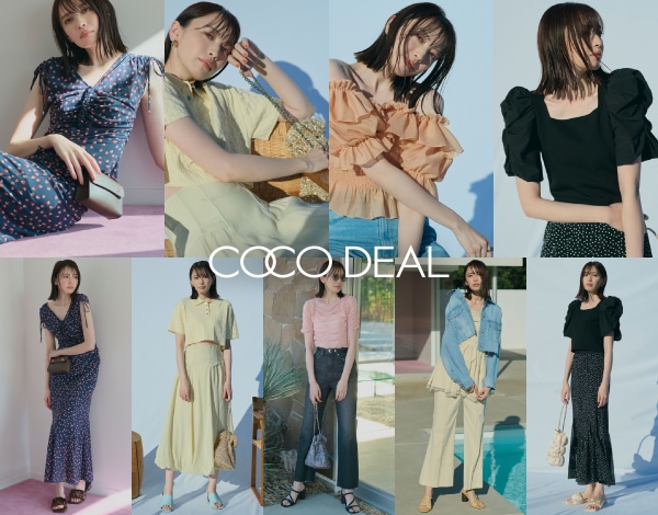 cocodeal ニットレイヤー楊柳サテンスリットフレアワンピース