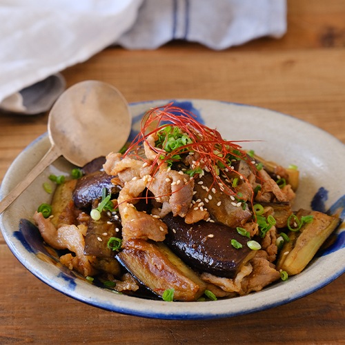 やみつき梨だれ(万能味噌だれ)　茄子と豚肉の味噌だれ炒め