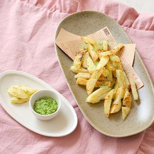 抹茶淡雪塩 フライパンで蒸し焼きヘルシーポテト