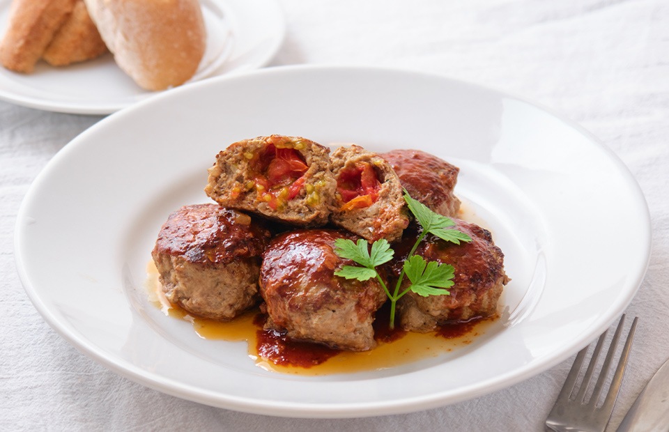 にじデパート ミニトマトのジューシー包みハンバーグ プレミオトマト 冷凍トマト