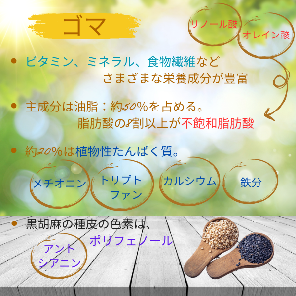 黒胡麻はビタミン・ミネラル・食物繊維などさまざまな栄養成分が豊富です