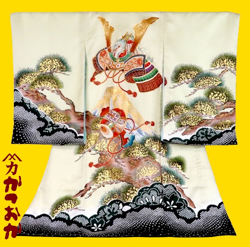 お宮参り着物正絹（初着・産着）男児G2-58 兜に富士山・打ち出の