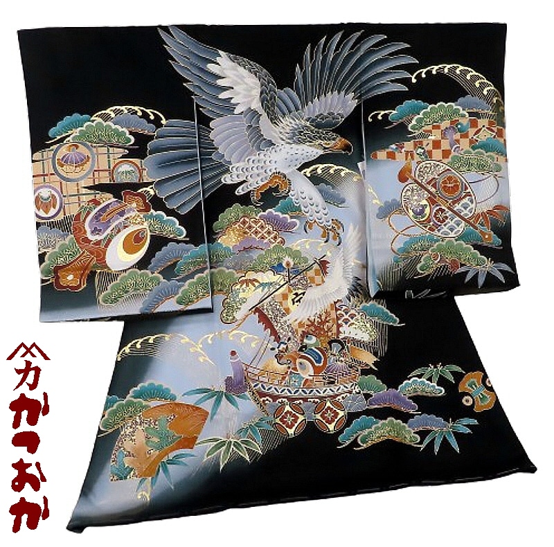 お宮参り着物正絹（初着・産着）男児G3-61 鷹に宝船・打ち出の小槌