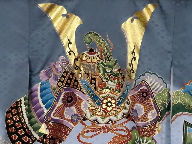 お宮参り着物正絹（初着・産着）男児G4-12 兜に富士山・吉祥松に雲