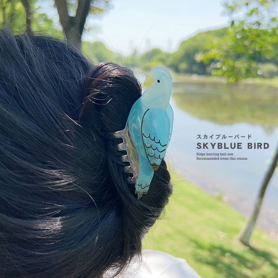 鳥の装飾付きヘアバレッタ 鳥 バード ヘアクリップ バンスクリップ 鳥モチーフ アセテート アセチ