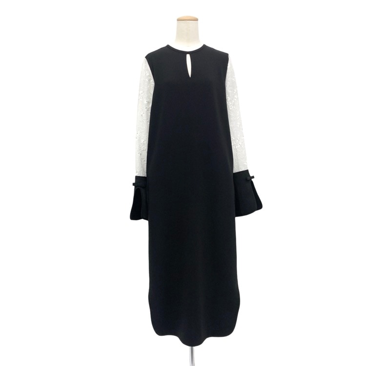 Mame Kurogouchi Triacetate Georgette Floral Embroidery Sleeve Classic Dress