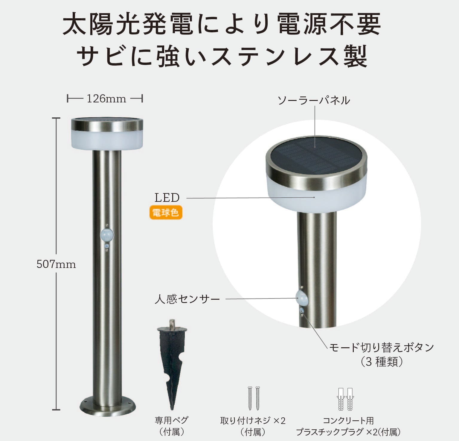 ガーデンソーラーセンサーライト 丸型 ムサシ(MUSASHI)｜防犯対策に