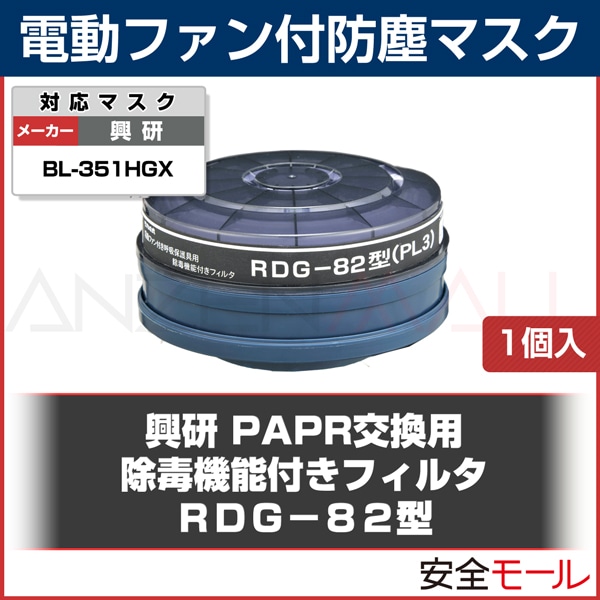 【興研】電動ファン付防塵マスク用 除毒機能付き交換フィルタ  RDG-82(BL-351HGX専用)(1個入)-労働安全衛生保護具の通販サイト、安全モール 本店