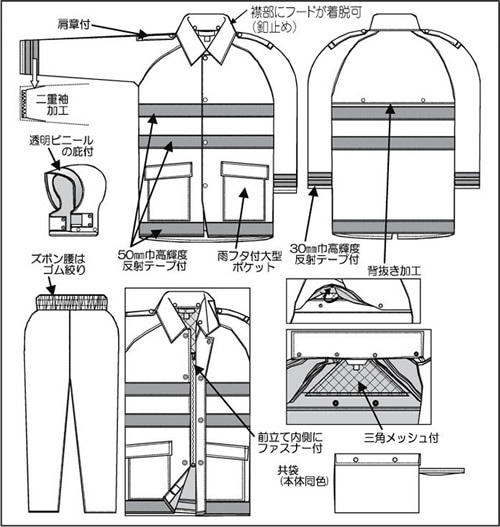 【富士ビニール工業】 クールコート夜行雨衣 S〜EL（上下セット）【業務用・作業用・レインコート 】