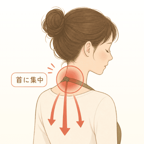 首かけエプロンの荷重が首に集中するイメージ