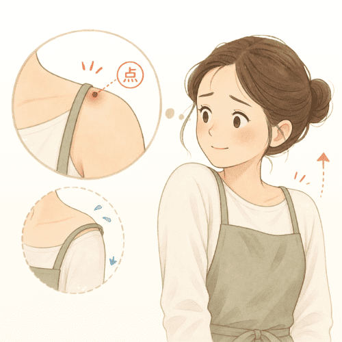 細い肩紐が肩を点で圧迫するイメージ