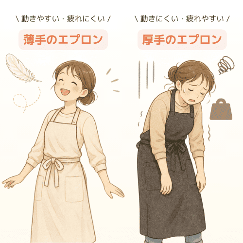 エプロンの生地の重さ比較イメージ