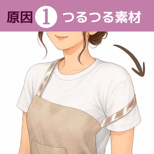 つるつるした紐素材が肩から滑り落ちるイメージ