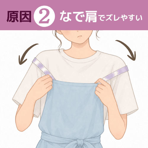 なで肩により紐が外側へ滑り落ちるイメージ