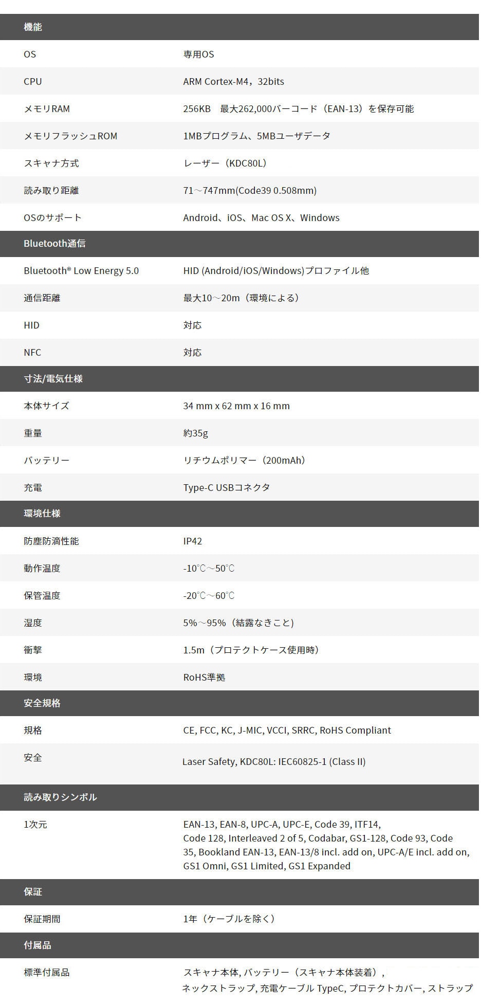 超小型・軽量設計で高性能スキャンエンジンを搭載したKDDC80Lのスペック