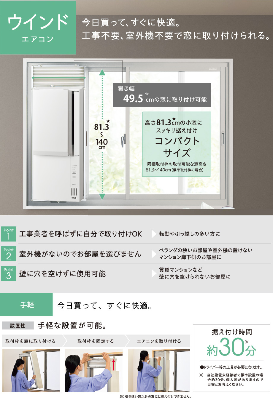 冷暖房兼用・換気機能付き】ウインドエアコン 冷暖兼用タイプCWH