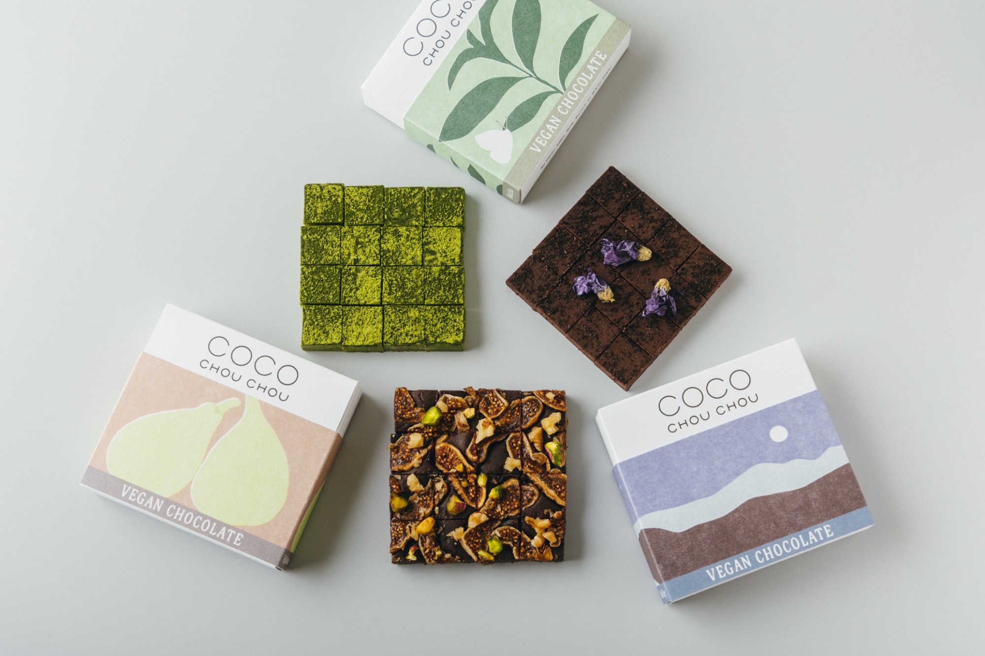 ヴィーガン生チョコレート（イチジク＆ナッツ・アールグレイ・抹茶