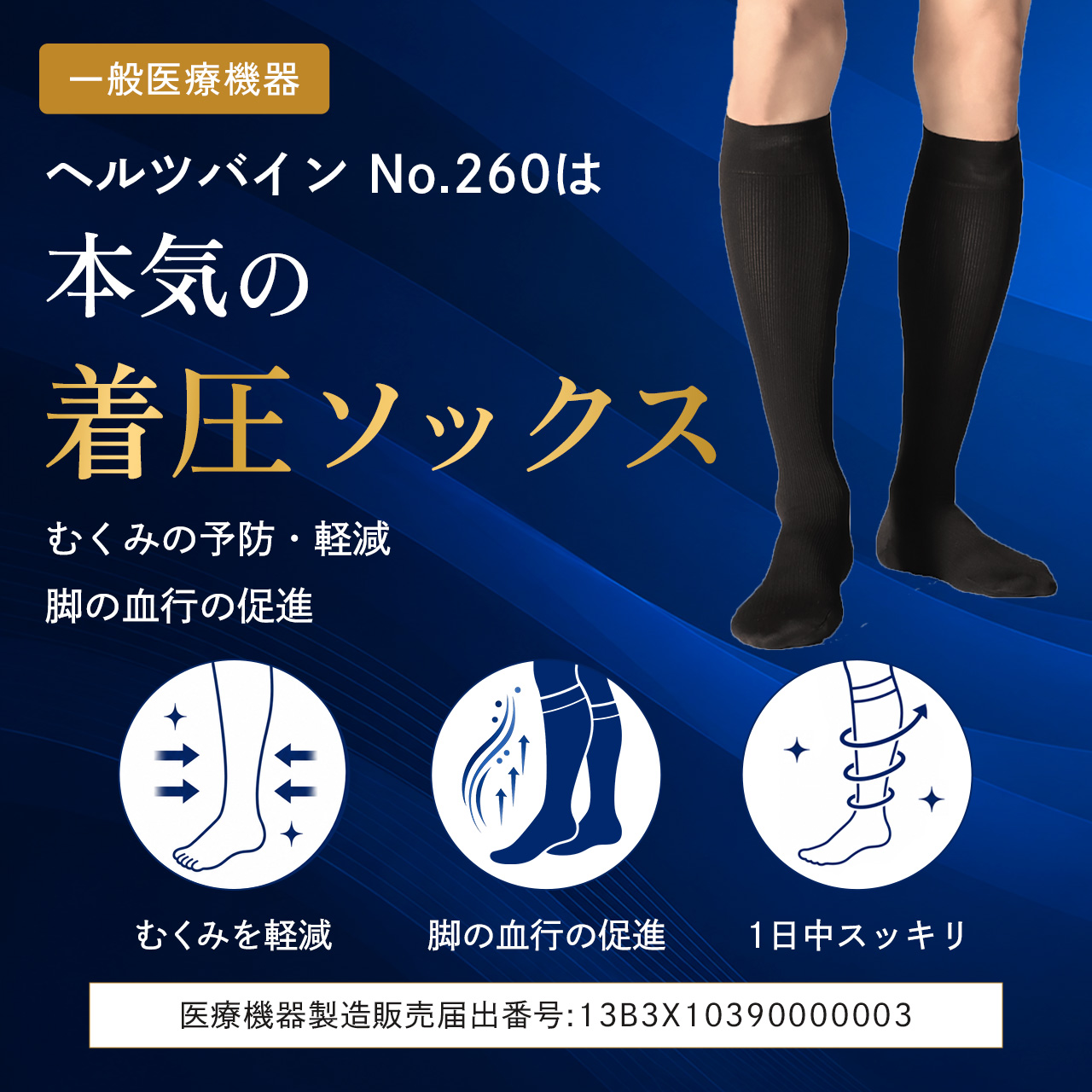 ヘルツバイン No.260の紹介。一般医療機器の医療用弾性ストッキングハイソックスタイプ。