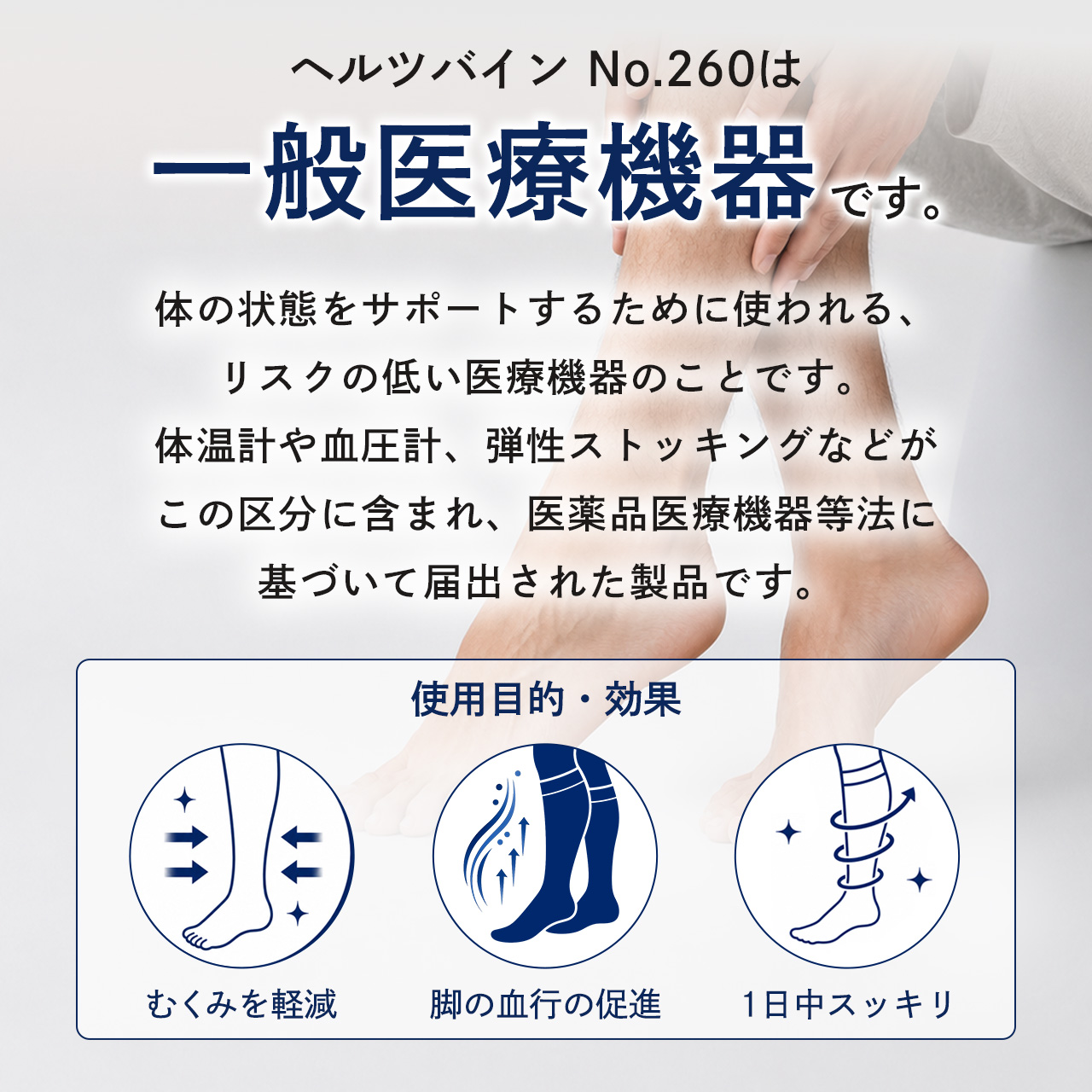 一般医療機器の説明。体の状態をサポートするために使われる、リスクの低い医療機器。ヘルツバイン No.260は一般医療機器。