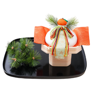 お正月 鏡餅と松 お飾りセット　黒