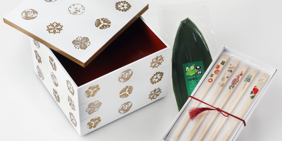 重箱セットの内容（重箱・祝箸・青笹）
