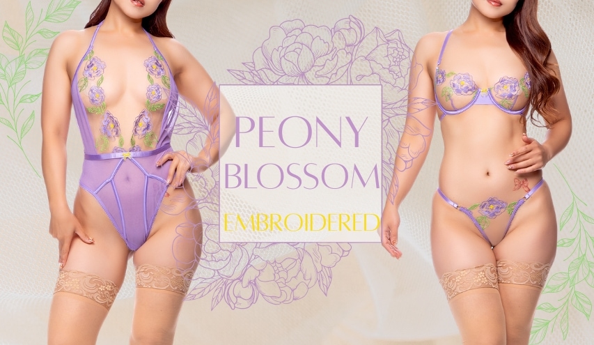 Peony花刺繍のランジェリー