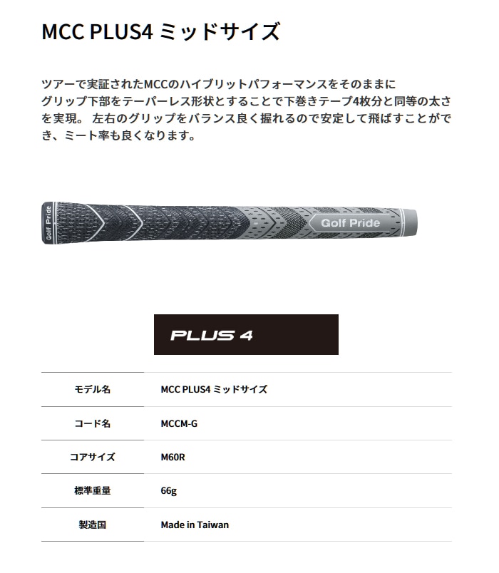 新品 Golf Pride ゴルフプライド MCC PLUS 4 ミッドサイズ