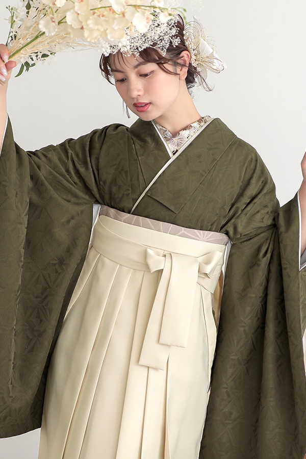 G1049 モスグリーン　幾何学文様 大学生袴