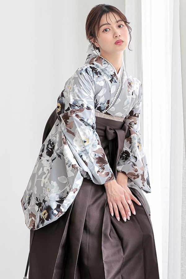 G1035 グレー　フラワー 大学生袴