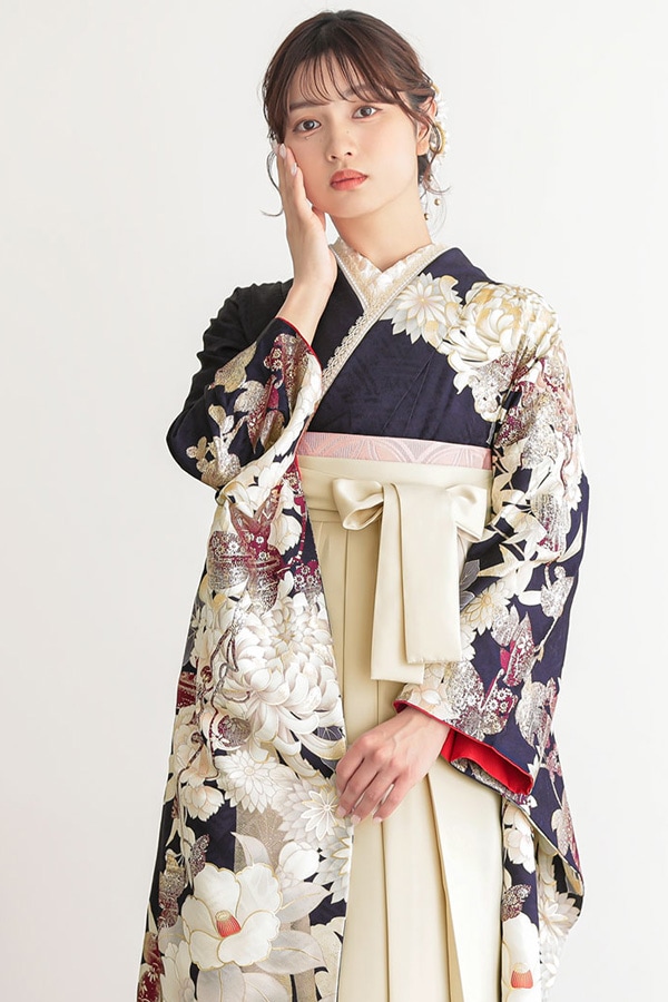 R2104 濃紺　菊に蔦 振袖袴