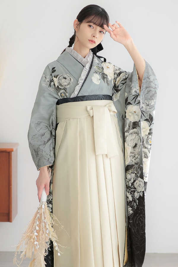 R2128 グレー×黒　ジルスチュアート 振袖袴